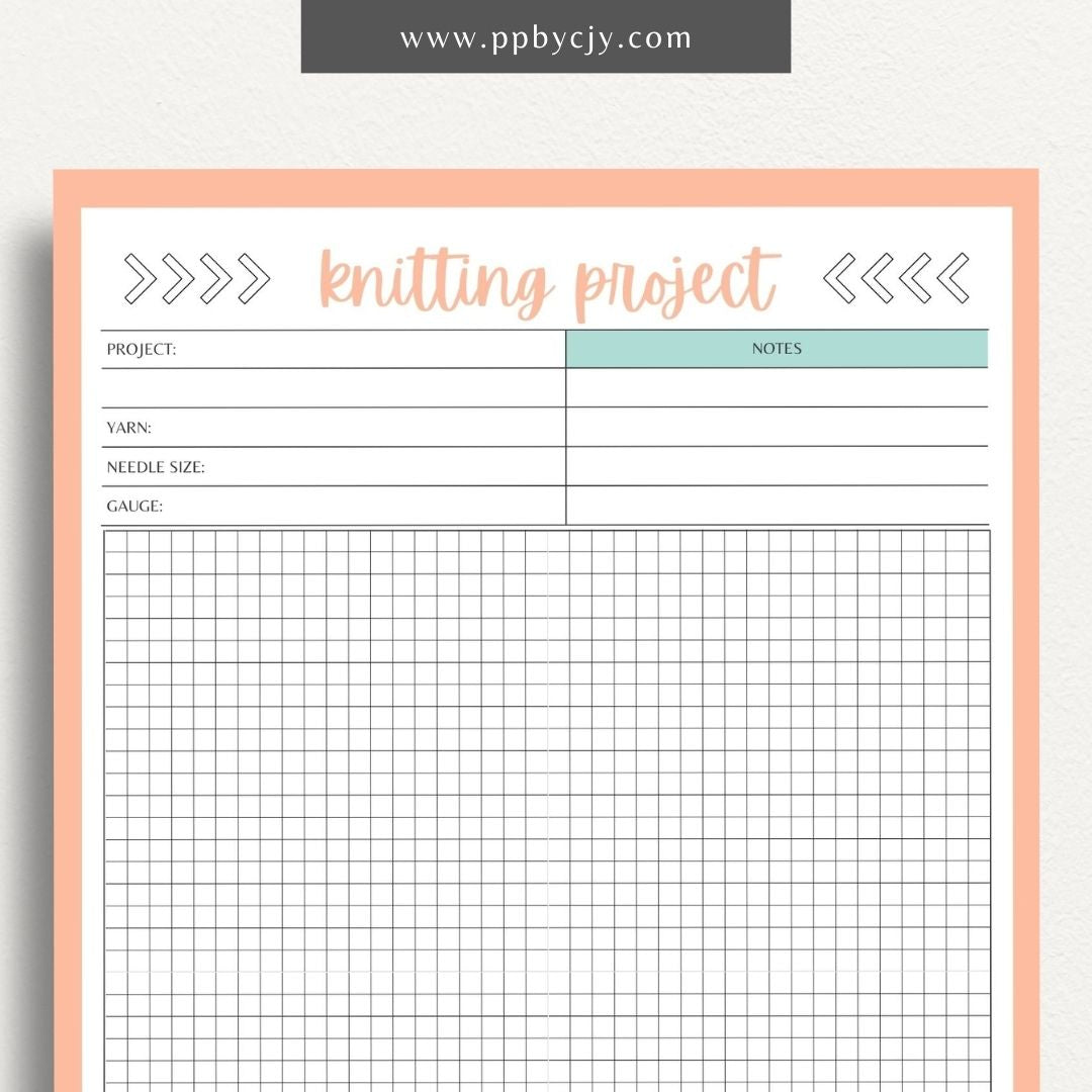 Knitting Project Plan Printable Template – Digital download for organizing and planning your knitting projects, including patterns, materials, and progress tracking.