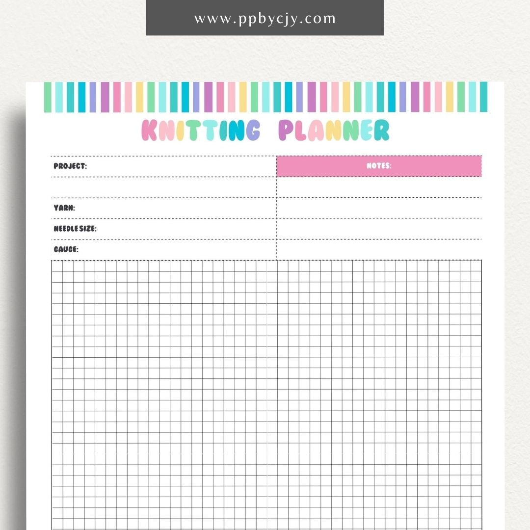 Knitting Project Plan Printable Template – Digital download for organizing and planning your knitting projects, including patterns, materials, and progress tracking.