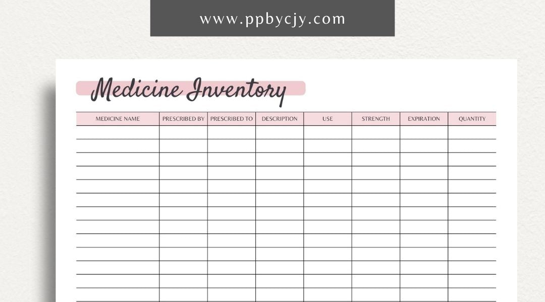 Medicine Cabinet Inventory Printable PDF Template