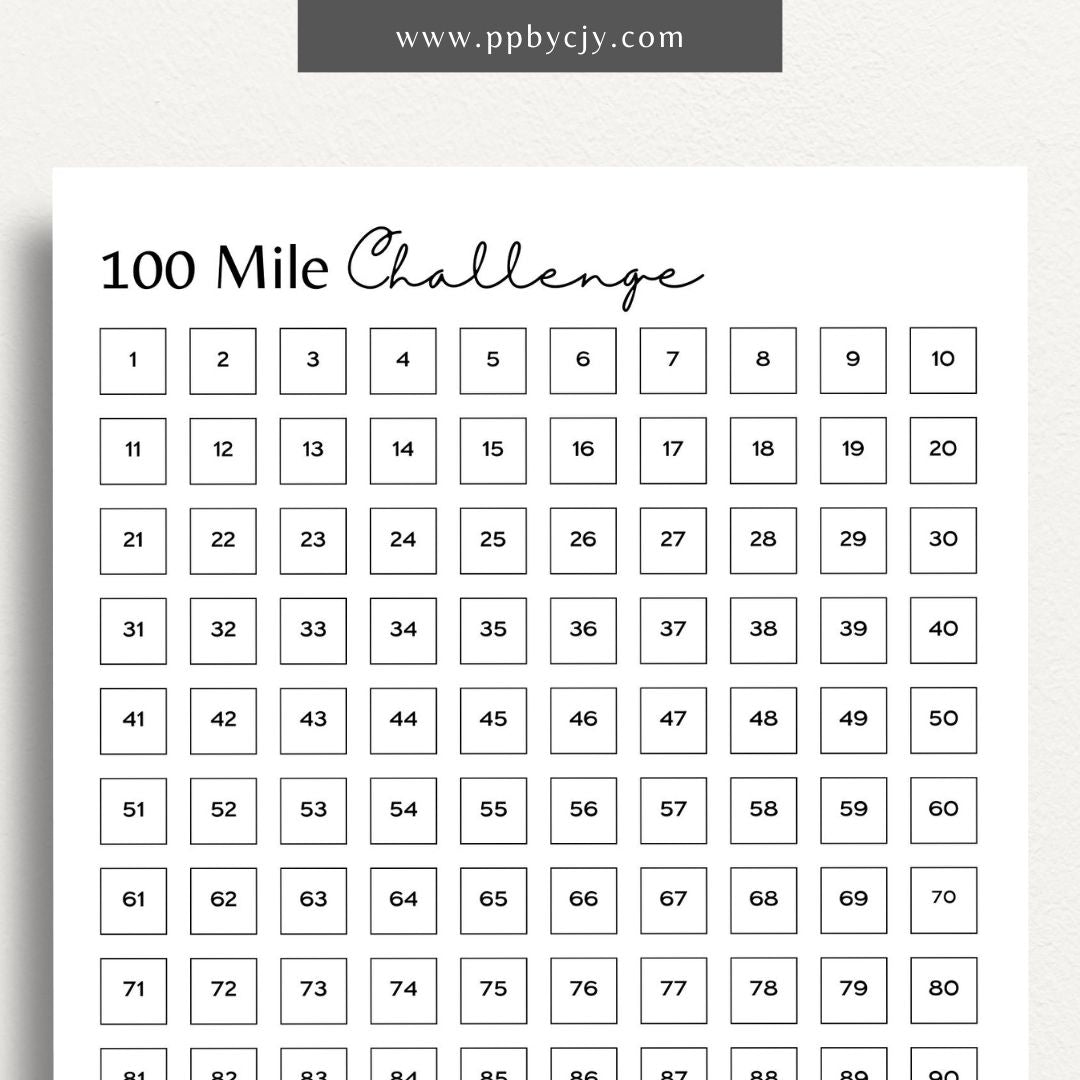 100 Mile Challenge Printable Template – Digital Download for Tracking Your Mileage Goals