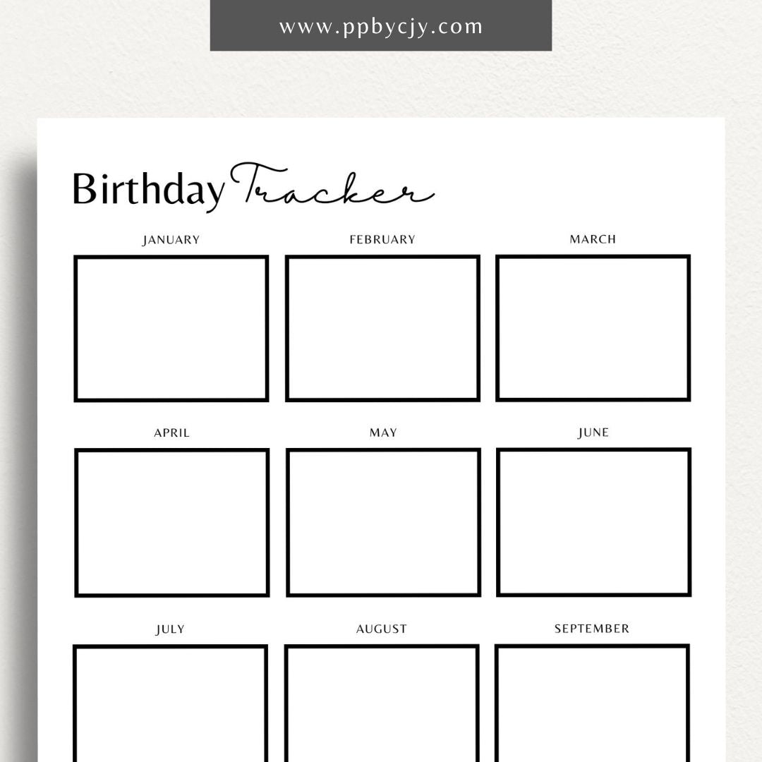 Birthday Reminder List Printable Template – Digital Download for Tracking and Remembering Birthdays