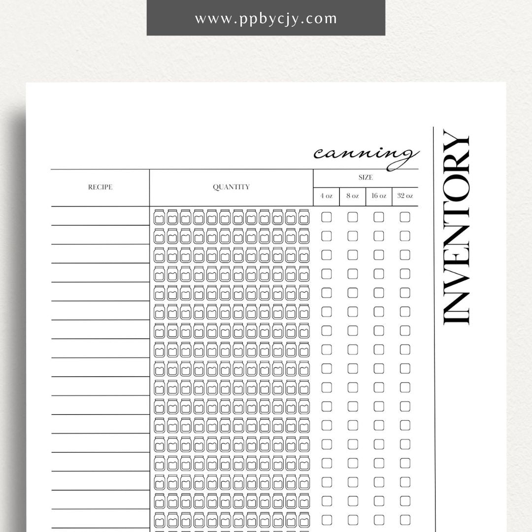 Homemade Canning Inventory Printable PDF Template