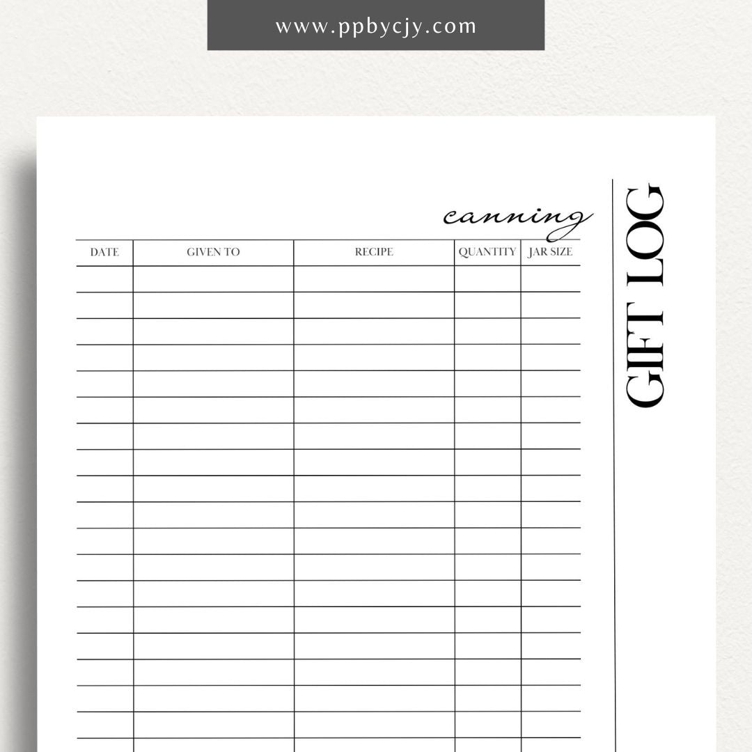 Homemade Canning Gift Log Printable PDF Template