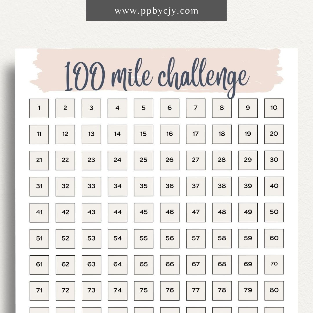 100 Mile Challenge Printable Template – Digital Download for Tracking Your Mileage Goals