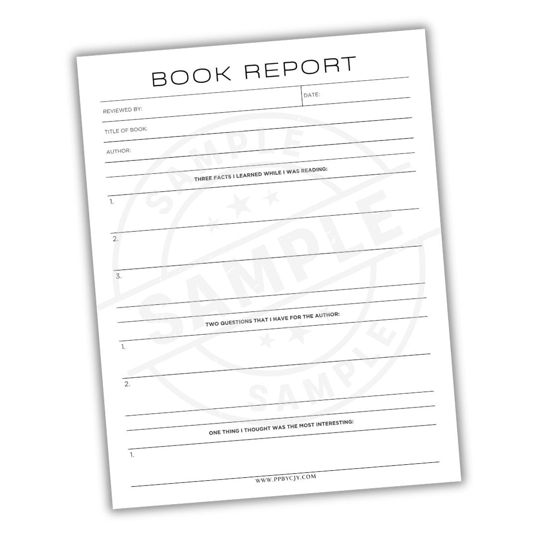 Book report form on a white background