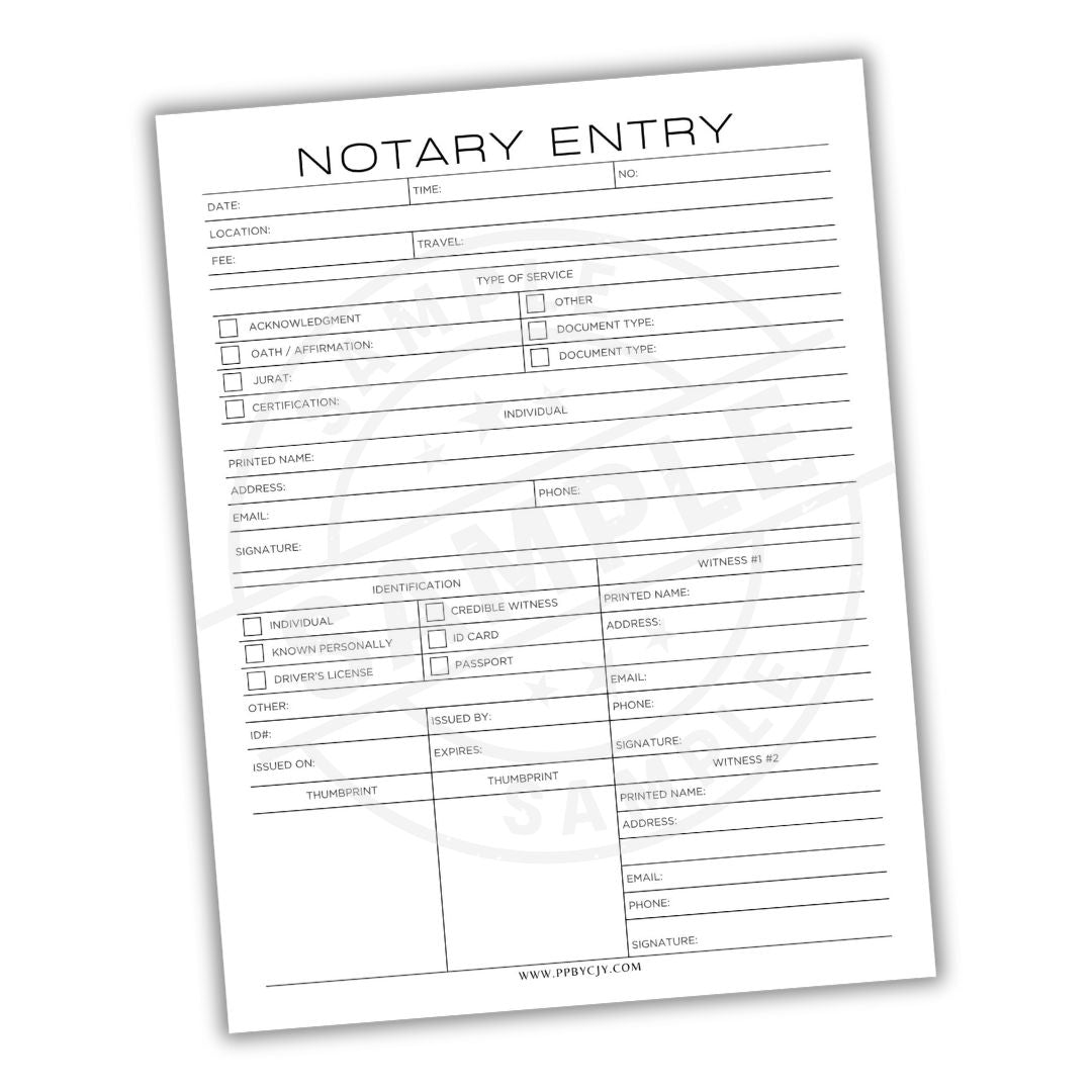 Notary Entry form on a white background