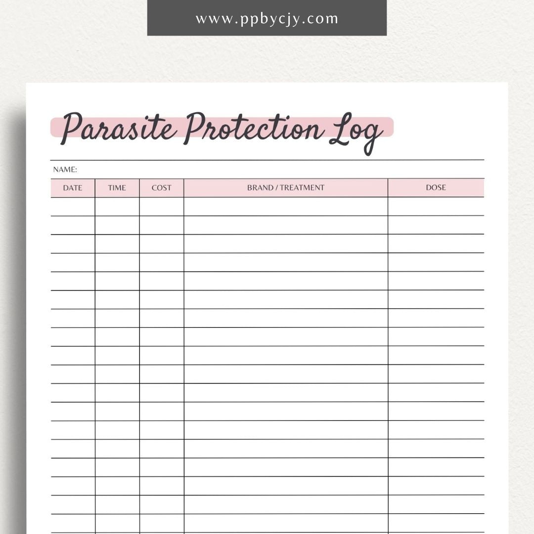 Pet Parasite Prevention Log Printable PDF Template