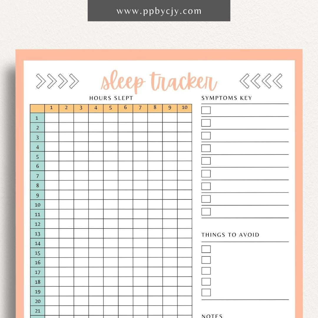 Sleep Tracker Printable Template – Digital download for recording and monitoring your sleep patterns, duration, and quality