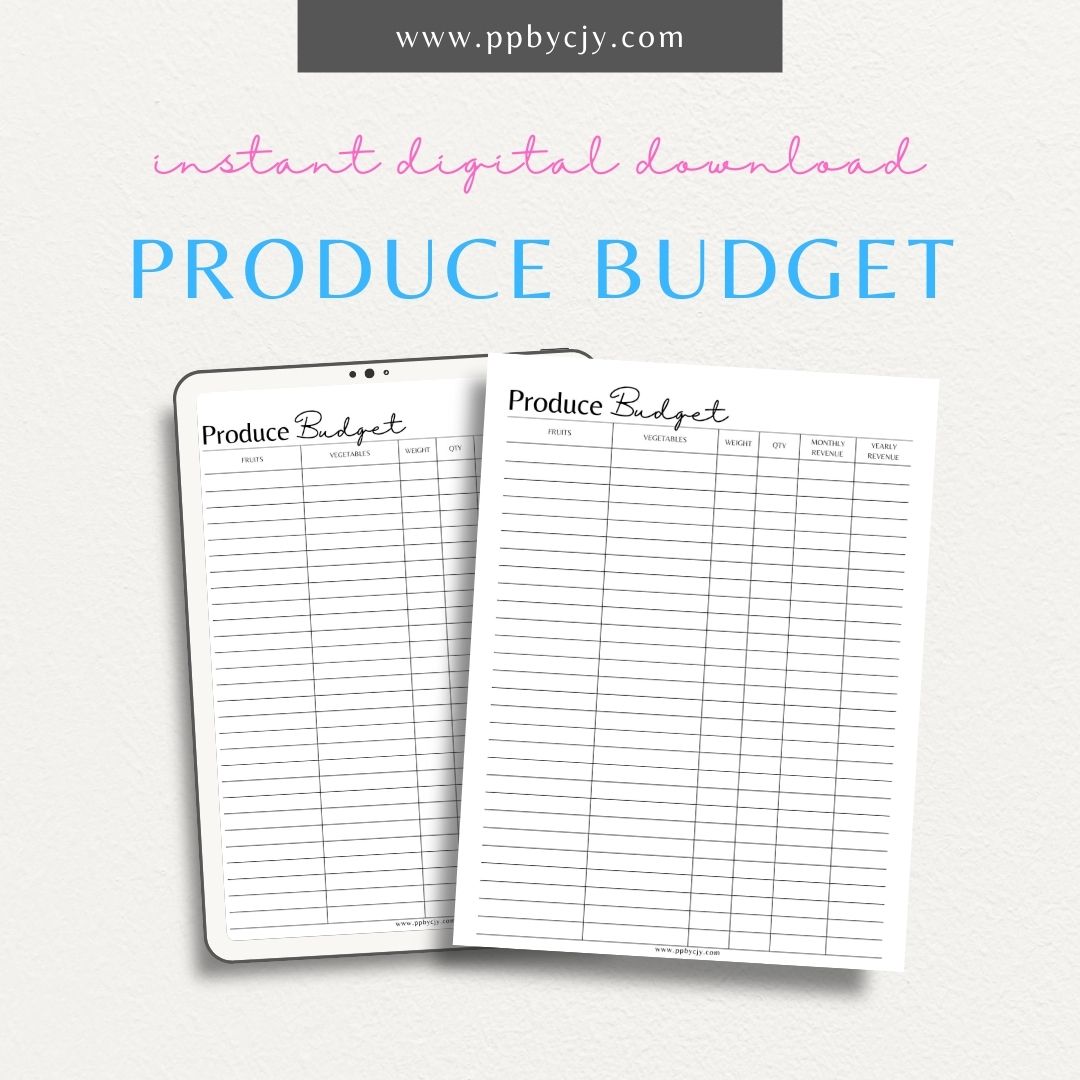 Track your produce spending with this printable produce budget tracker template for easy grocery expense management.