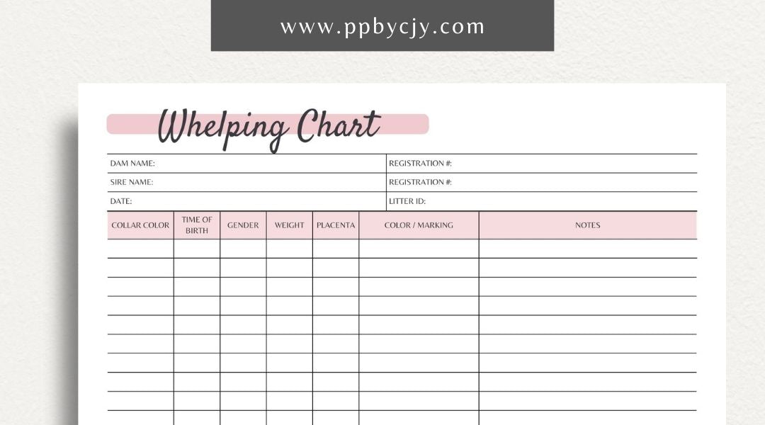 Puppy Whelping Chart Printable PDF Template