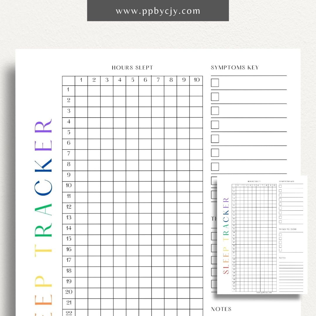 Sleep Tracker Printable Template – Digital download for recording and monitoring your sleep patterns, duration, and quality