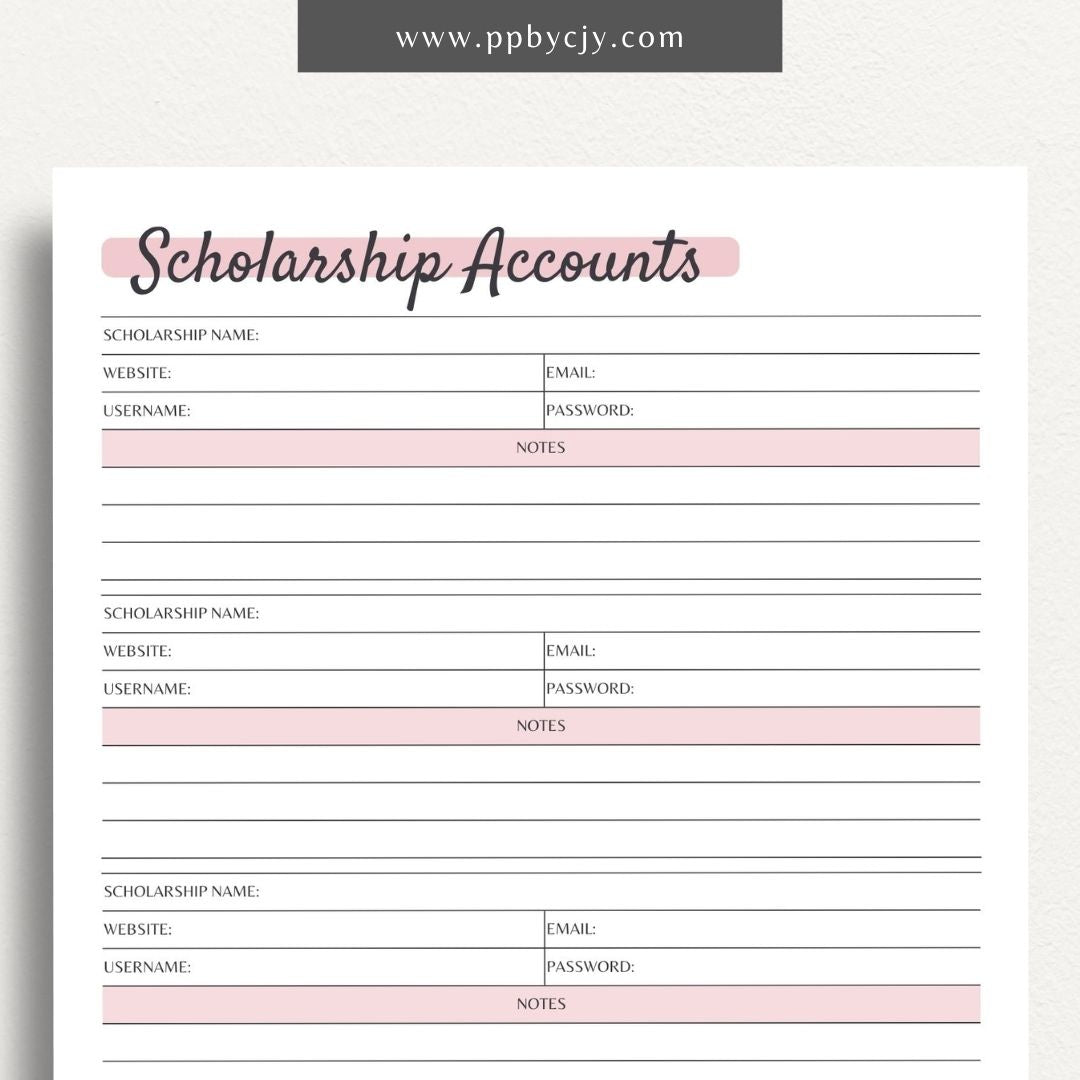 Scholarship Accounts List Printable PDF Template