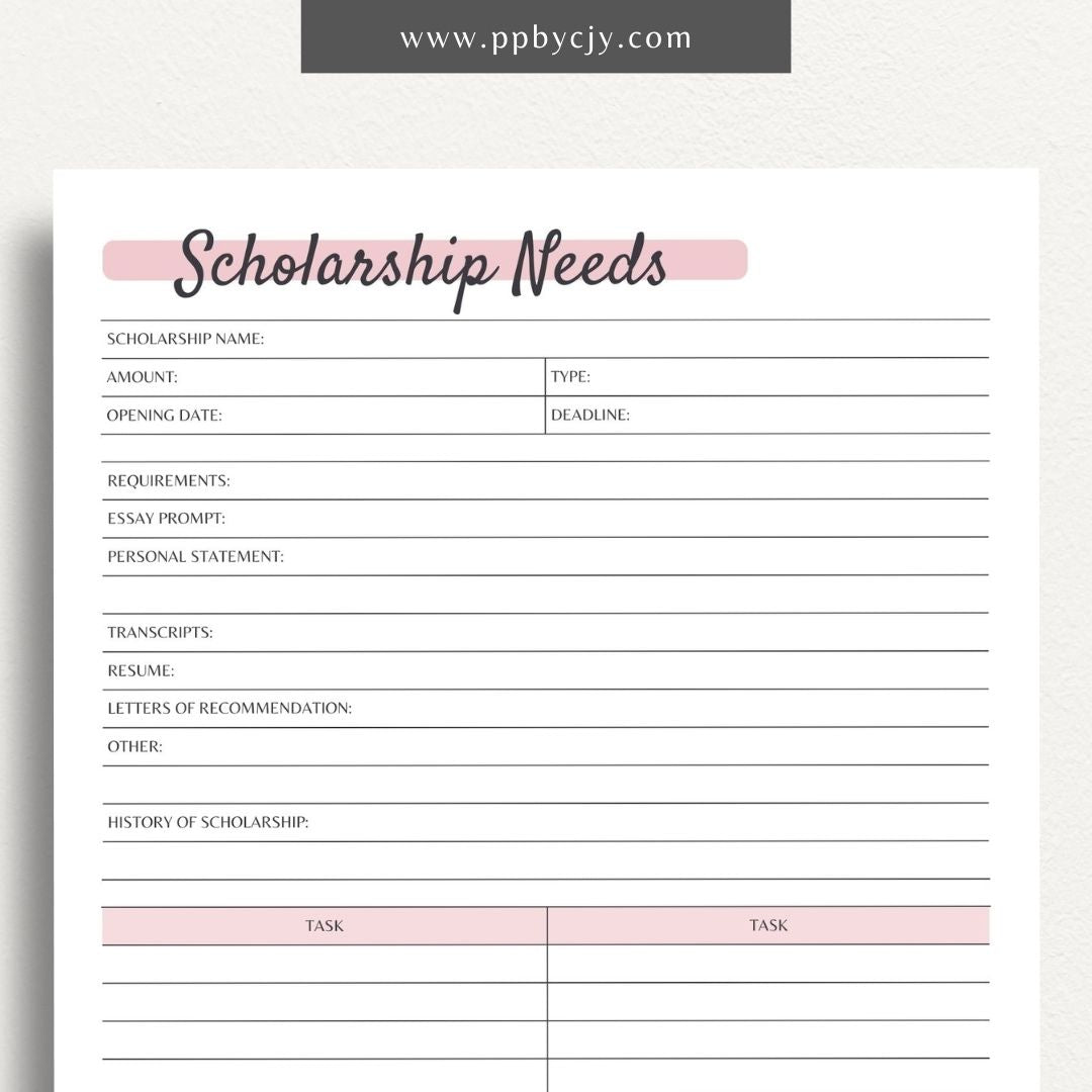 Scholarship Application Tracker Printable PDF Template