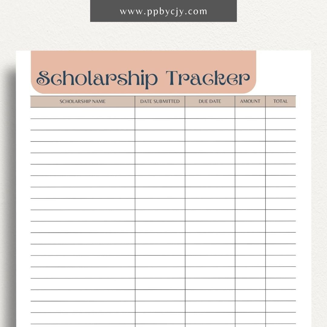 Scholarship Planner Printable Template – Digital download for organizing and managing all aspects of scholarship applications, including deadlines, requirements, and submission details