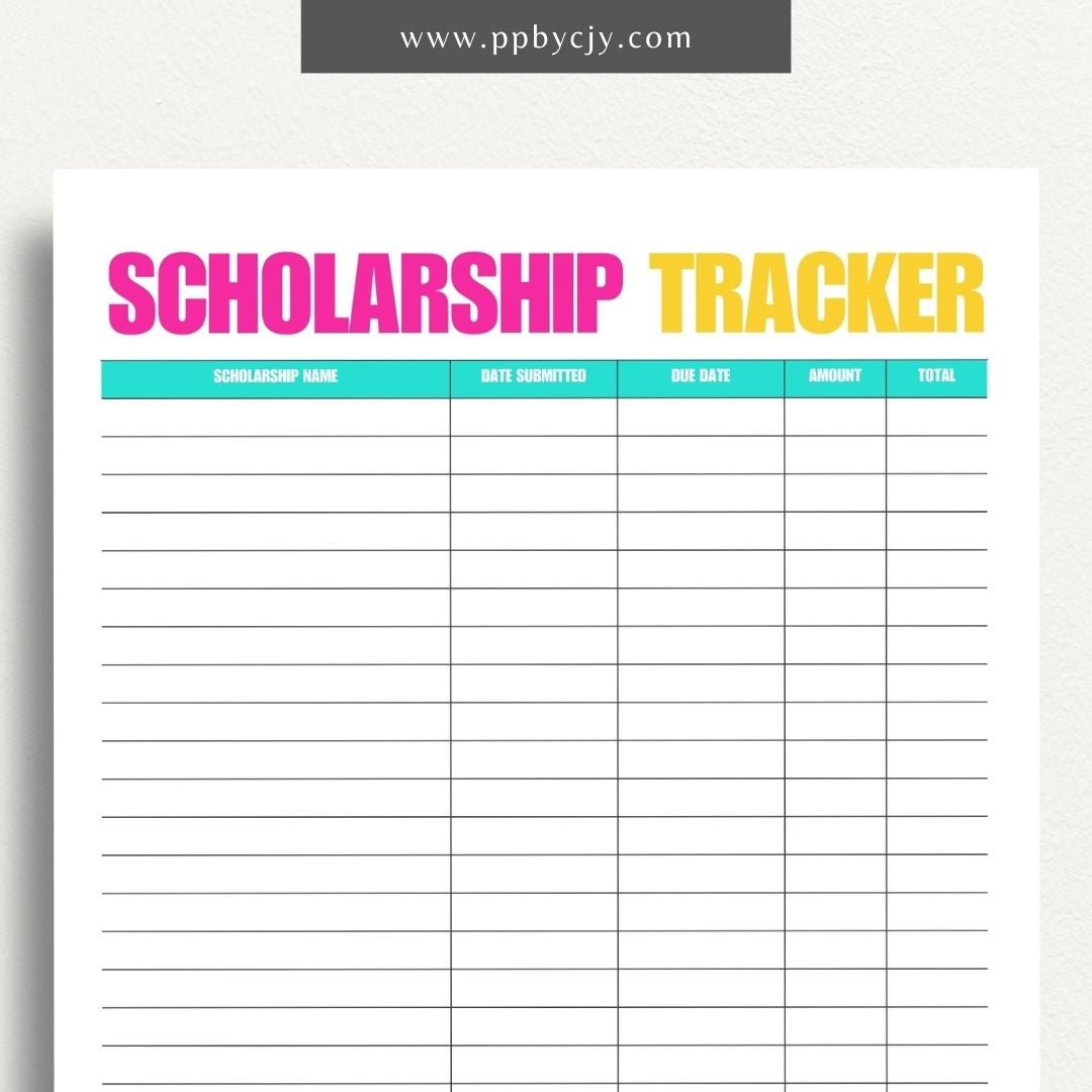 Scholarship Planner Printable Template – Digital download for organizing and managing all aspects of scholarship applications, including deadlines, requirements, and submission details