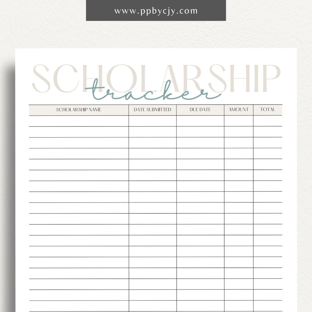 Scholarship Planner Printable Template – Digital download for organizing and managing all aspects of scholarship applications, including deadlines, requirements, and submission details