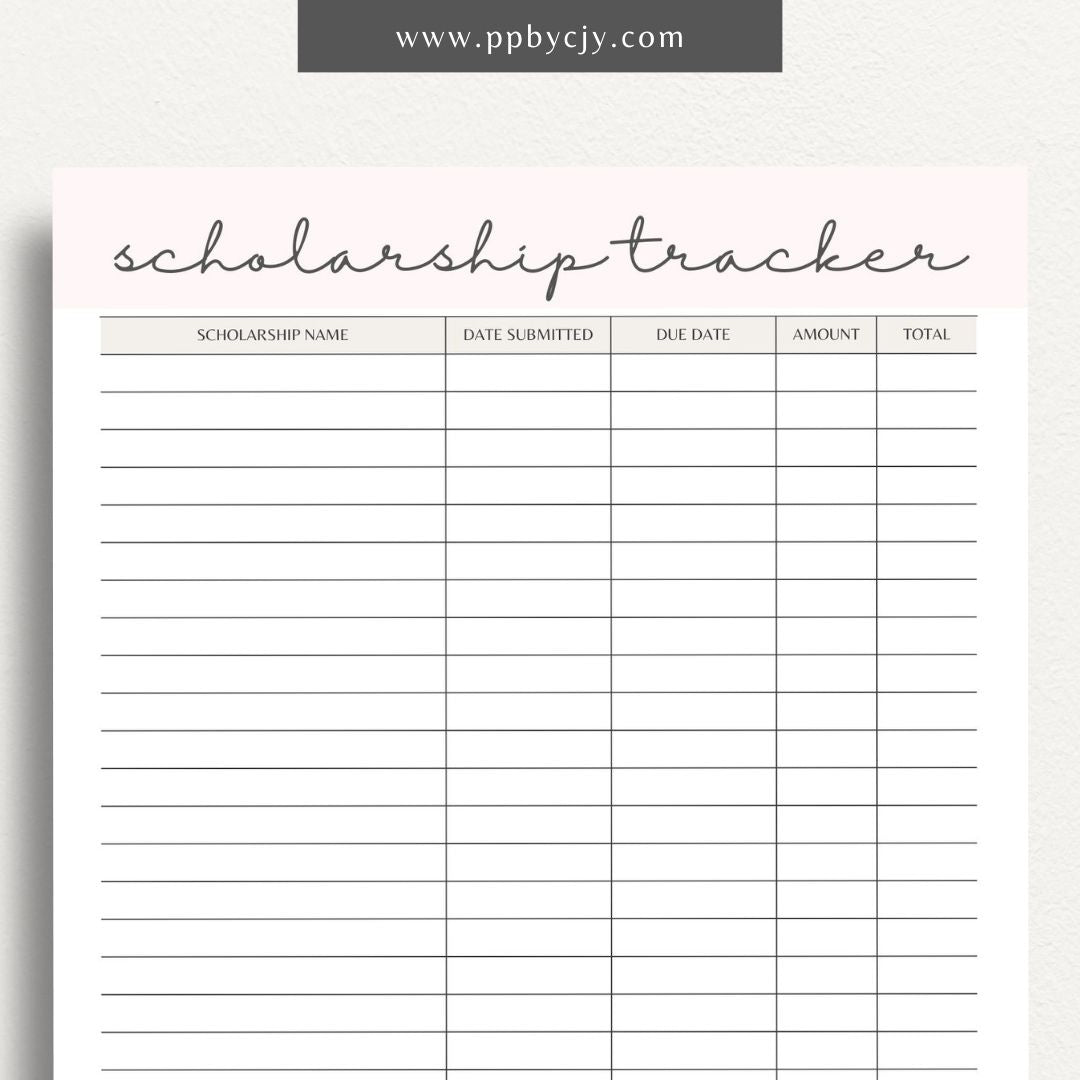 Scholarship Planner Printable Template – Digital download for organizing and managing all aspects of scholarship applications, including deadlines, requirements, and submission details