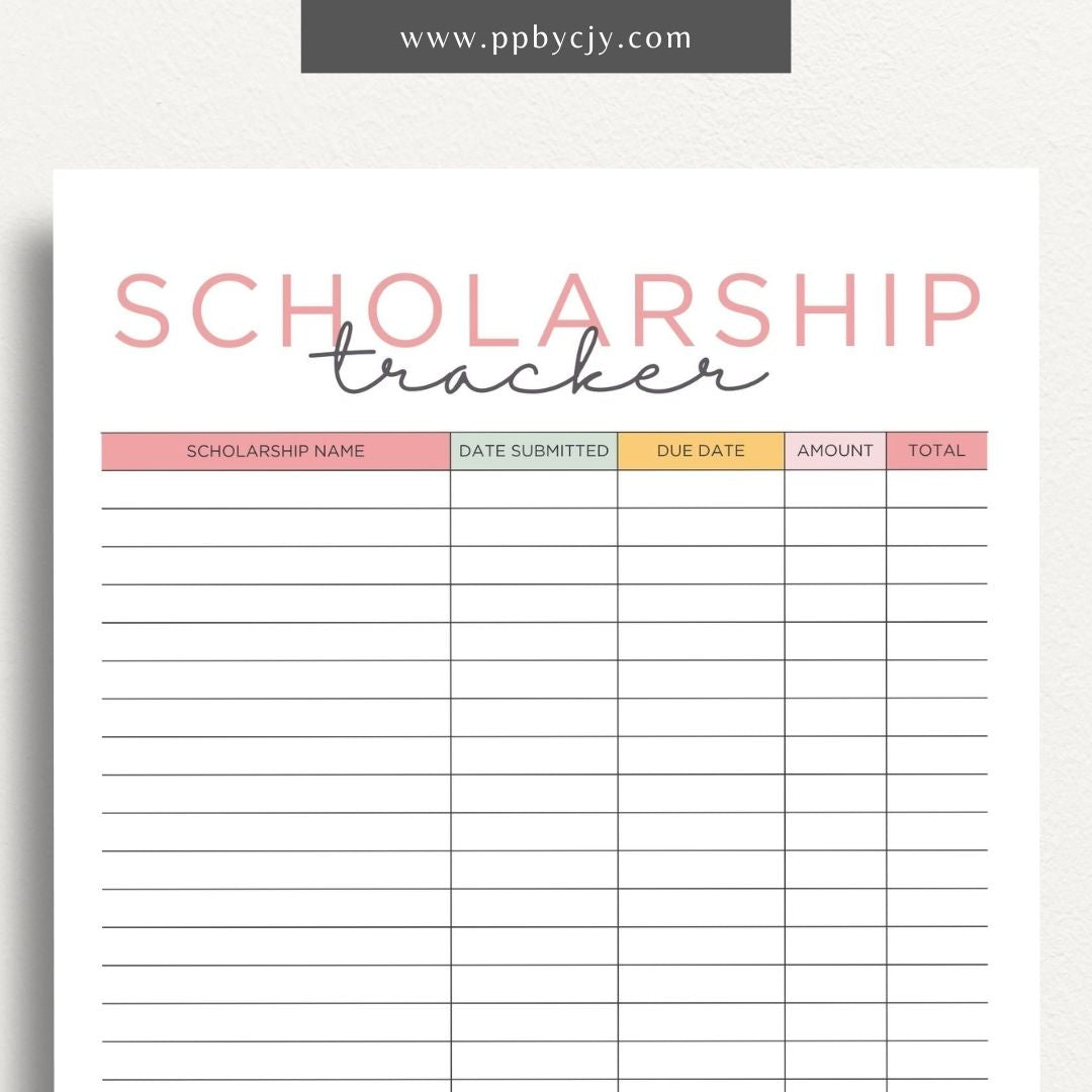 Scholarship Planner Printable Template – Digital download for organizing and managing all aspects of scholarship applications, including deadlines, requirements, and submission details