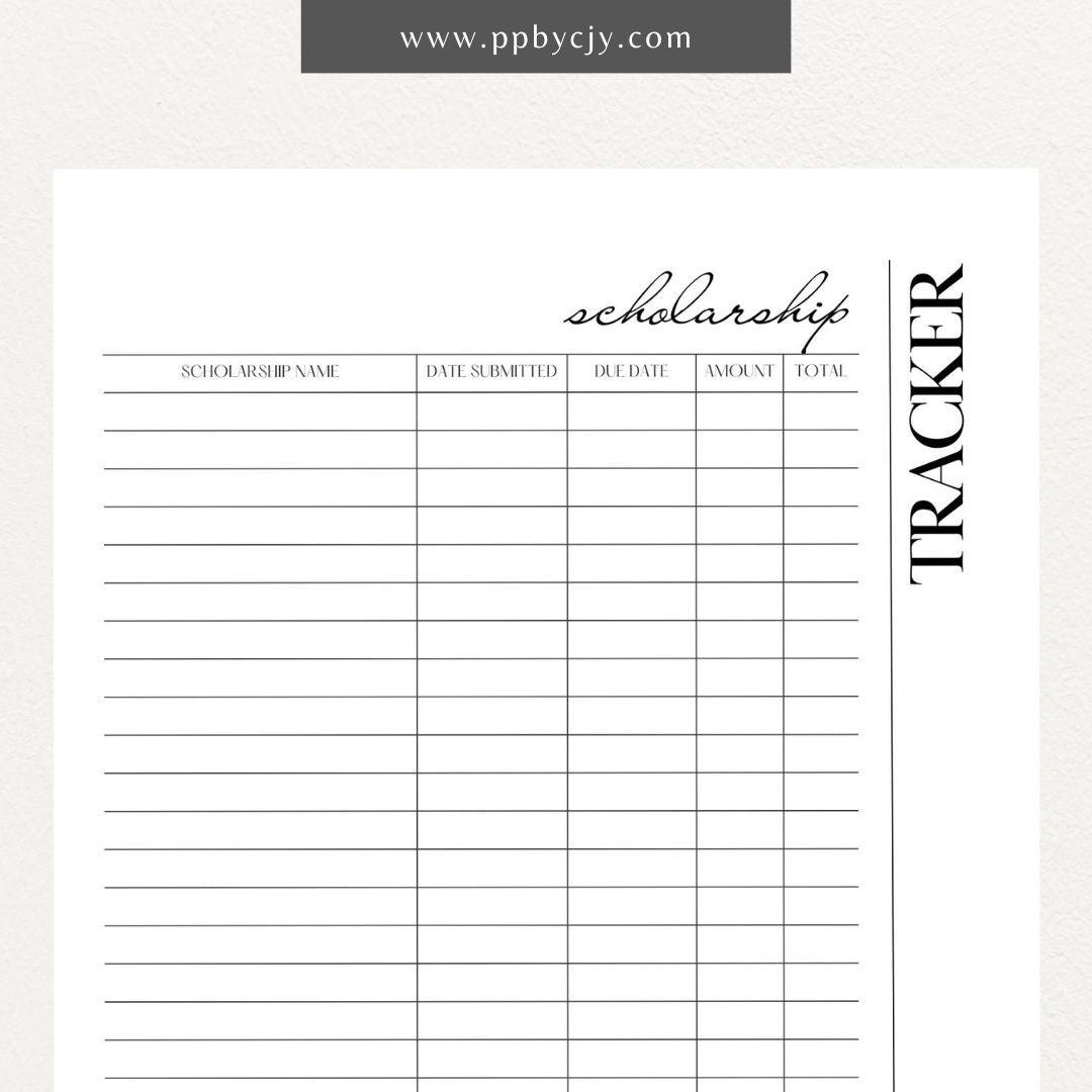 Scholarship Planner Printable Template – Digital download for organizing and managing all aspects of scholarship applications, including deadlines, requirements, and submission details