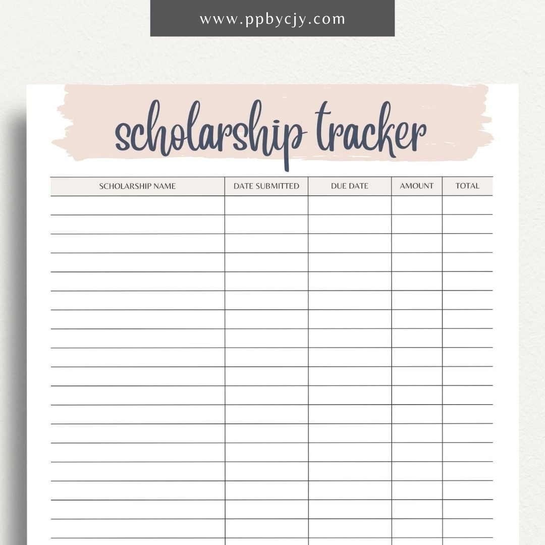 Scholarship Planner Printable Template – Digital download for organizing and managing all aspects of scholarship applications, including deadlines, requirements, and submission details
