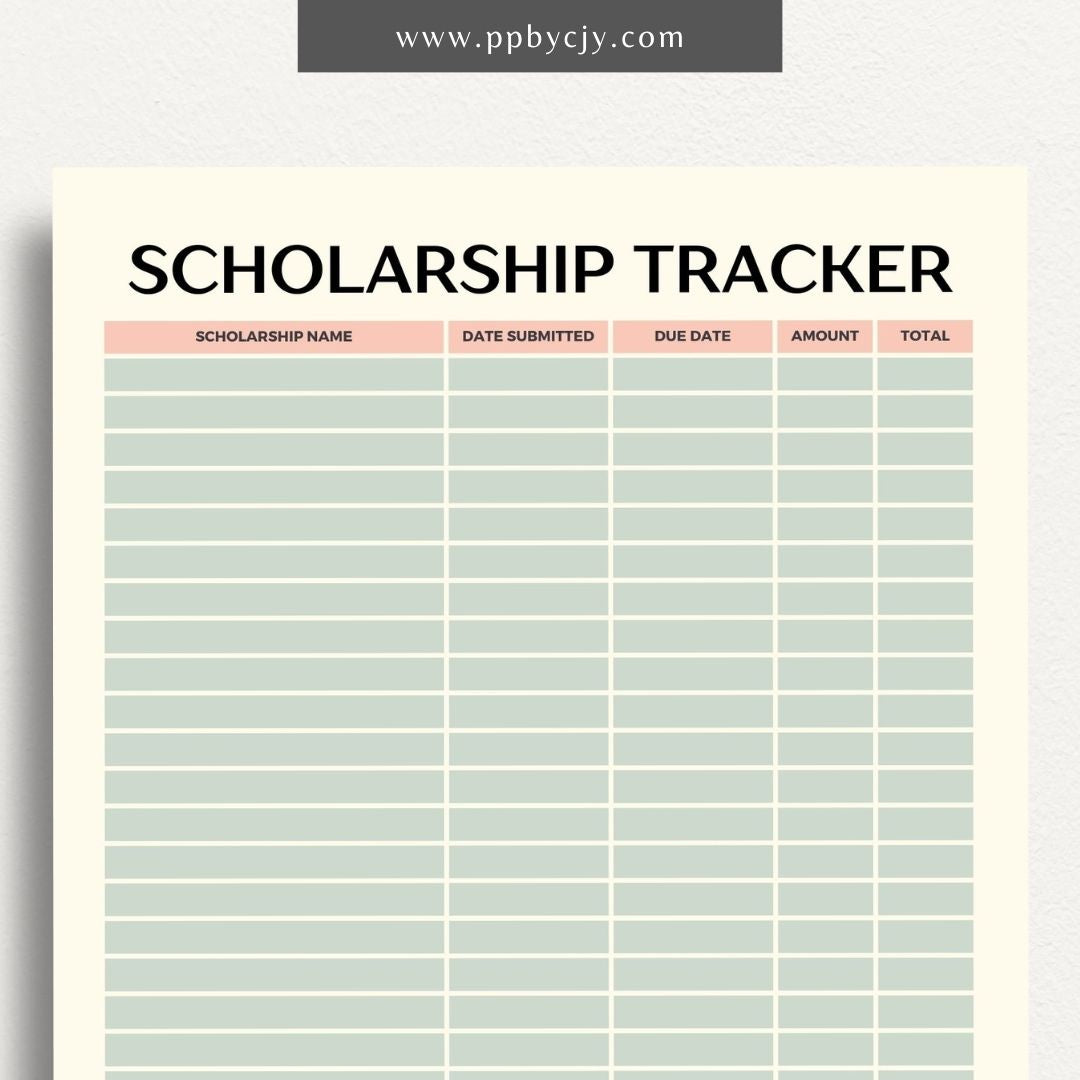Scholarship Planner Printable Template – Digital download for organizing and managing all aspects of scholarship applications, including deadlines, requirements, and submission details