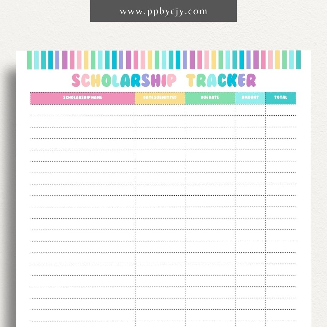 Scholarship Planner Printable Template – Digital download for organizing and managing all aspects of scholarship applications, including deadlines, requirements, and submission details
