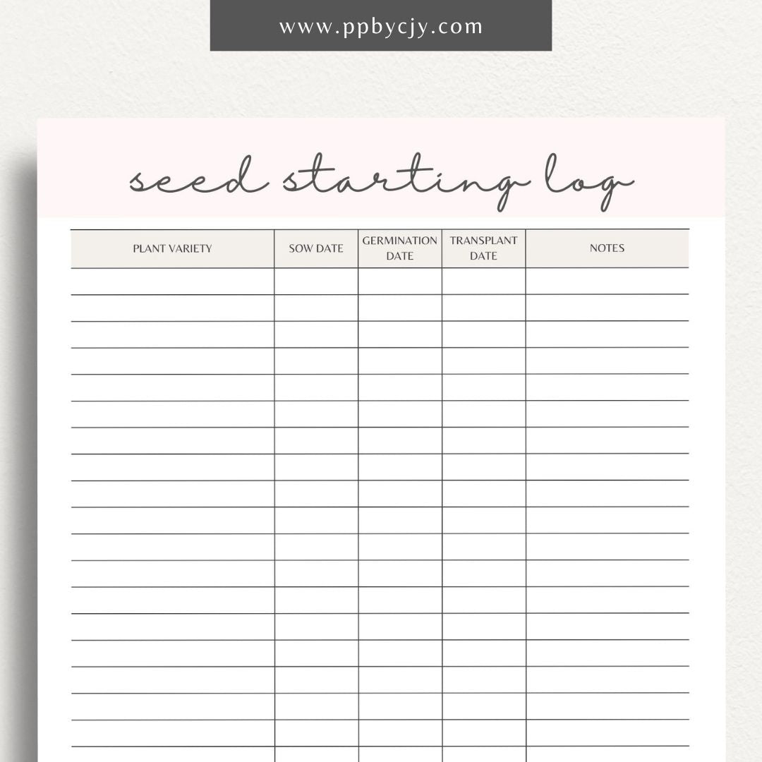 Seed Starting Log Printable Template – Digital download for recording and tracking the progress of seeds from germination to planting