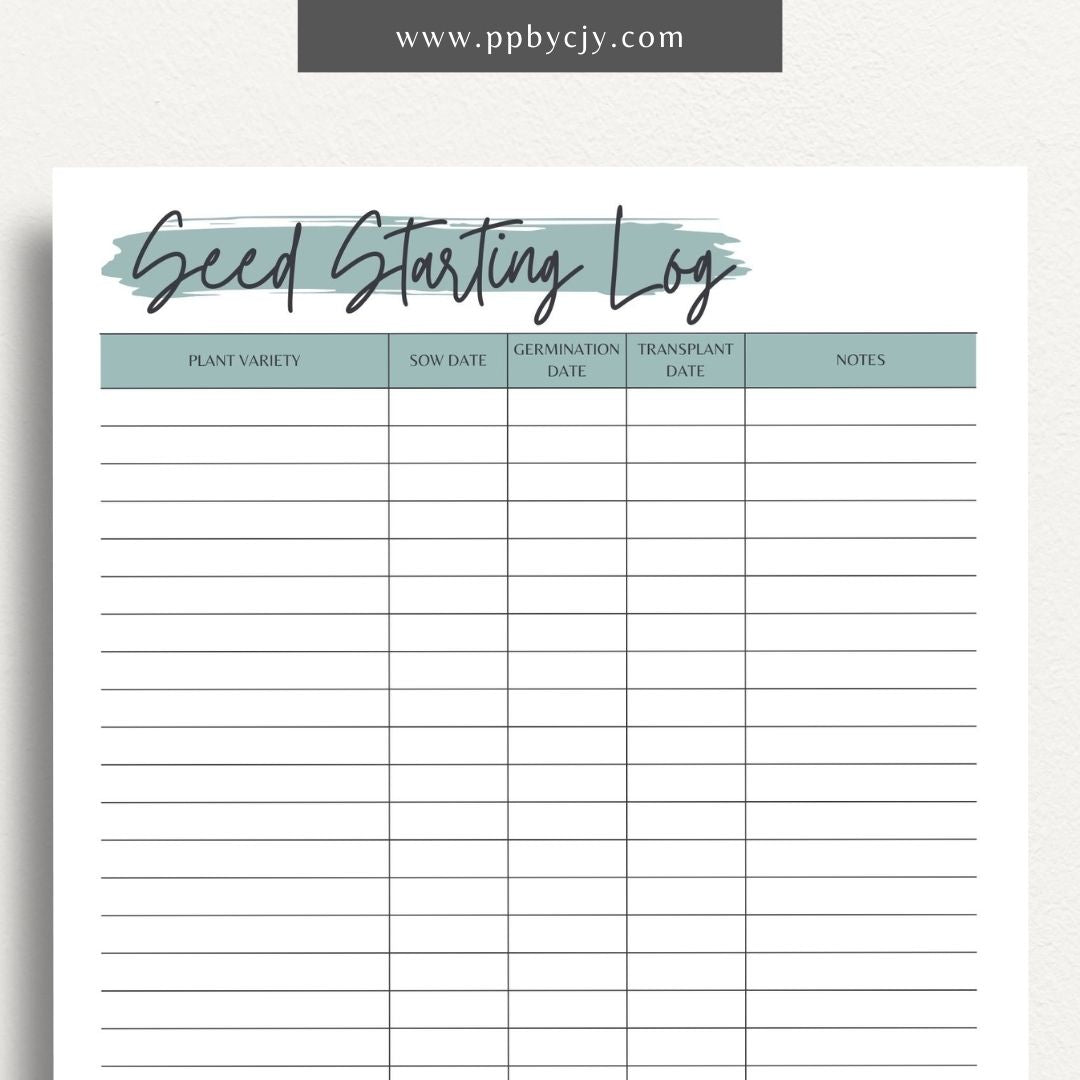 Seed Starting Log Printable Template – Digital download for recording and tracking the progress of seeds from germination to planting