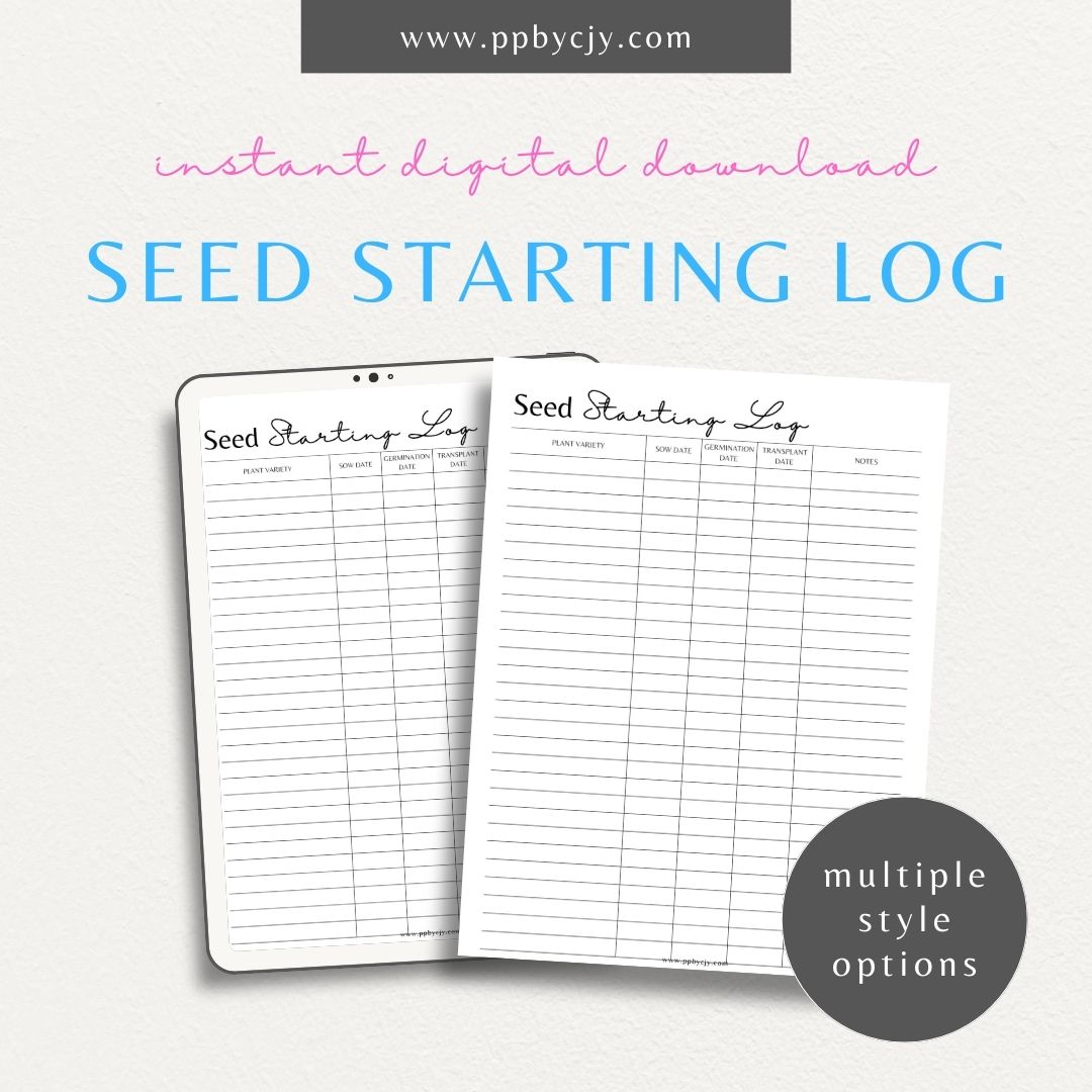 Seed Starting Log Printable Template – Digital download for recording and tracking the progress of seeds from germination to planting