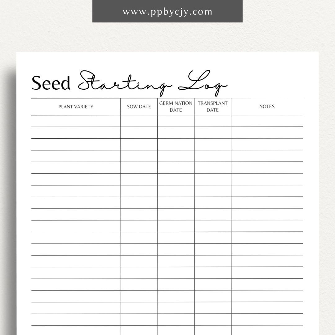 Seed Starting Log Printable Template – Digital download for recording and tracking the progress of seeds from germination to planting