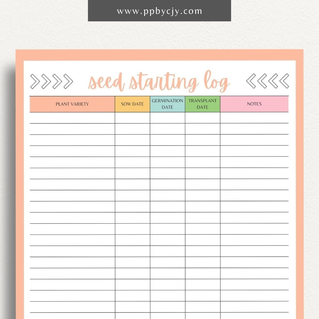 Seed Starting Log Printable Template – Digital download for recording and tracking the progress of seeds from germination to planting