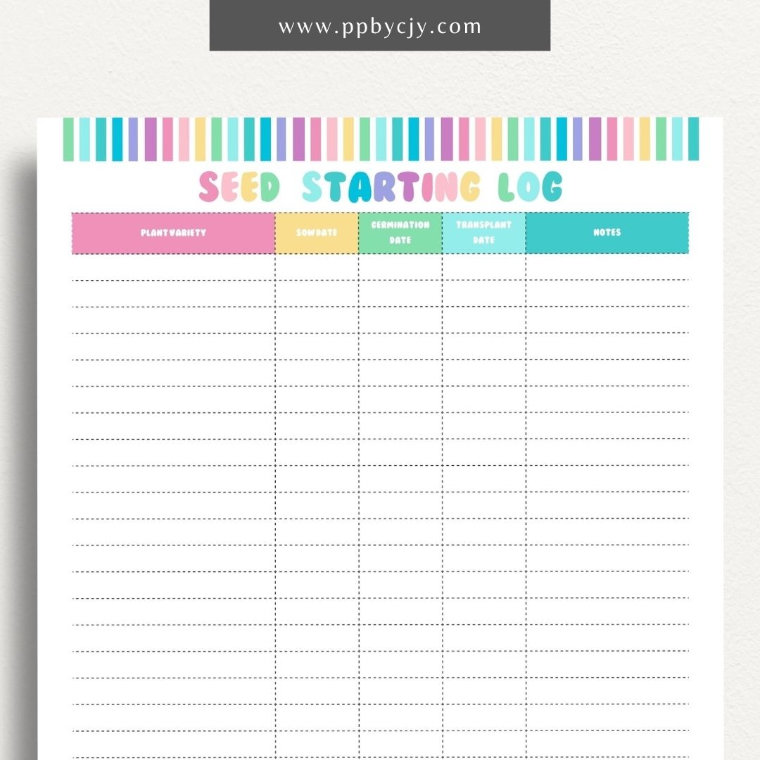 Seed Starting Log Printable Template – Digital download for recording and tracking the progress of seeds from germination to planting