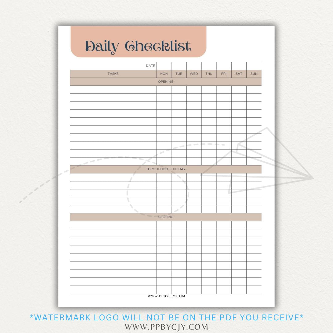 Server Daily Checklist Printable PDF Template