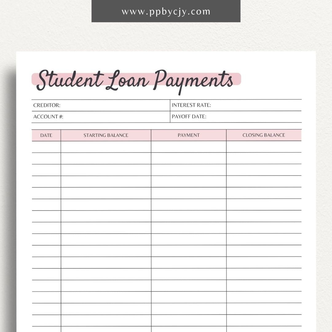 Student Loan Payment Log Printable PDF Template