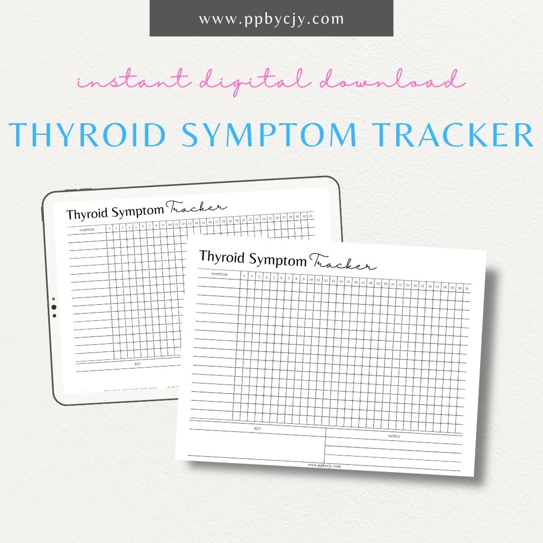Track thyroid-related symptoms, mood, and progress with this printable thyroid symptom tracker.