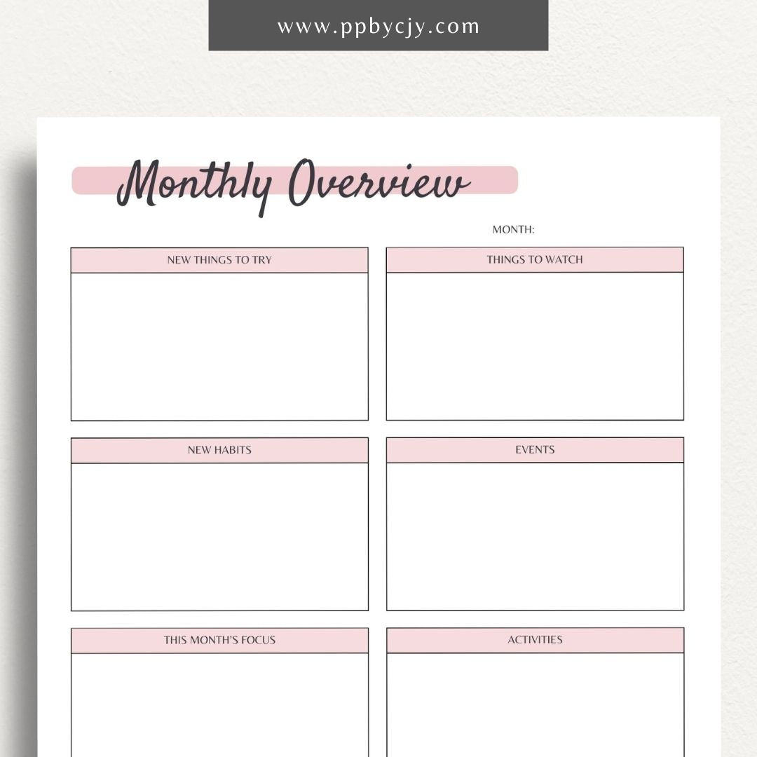 Monthly Overview Printable PDF Template
