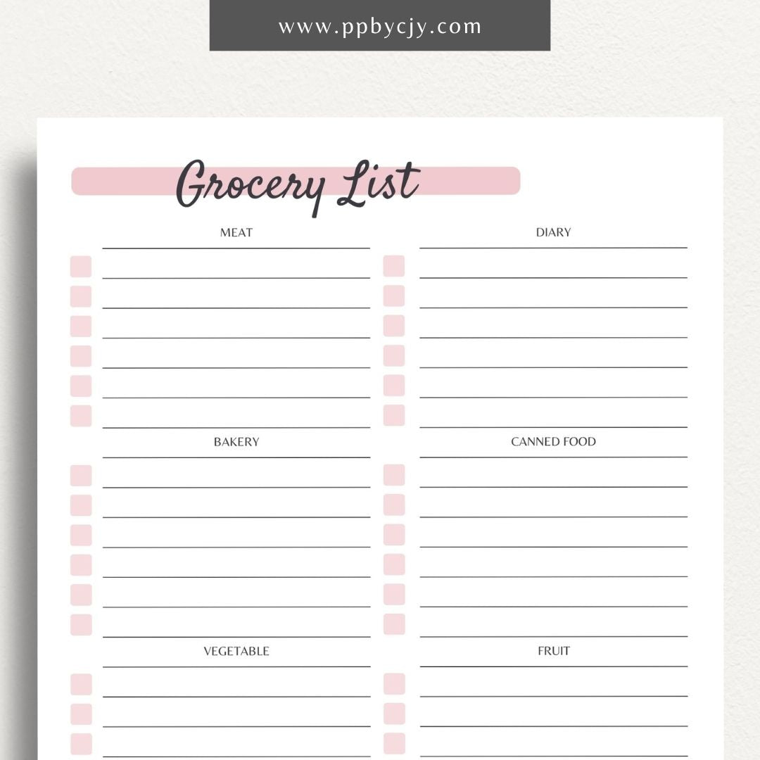 Sectioned Grocery List Printable PDF Template