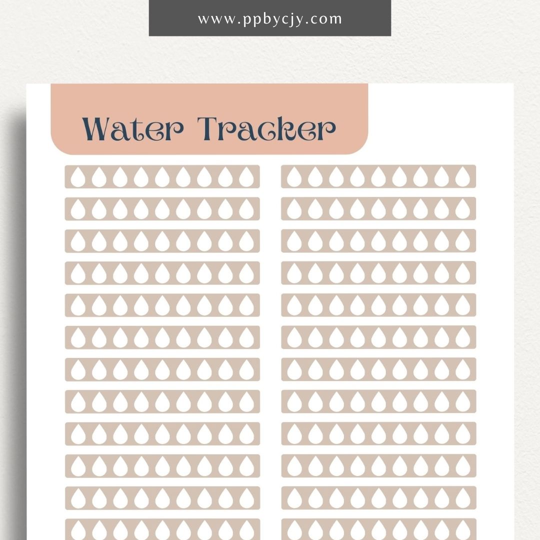 Water Hydration Tracker Printable Template – Digital download for monitoring and managing daily water intake to ensure proper hydration.