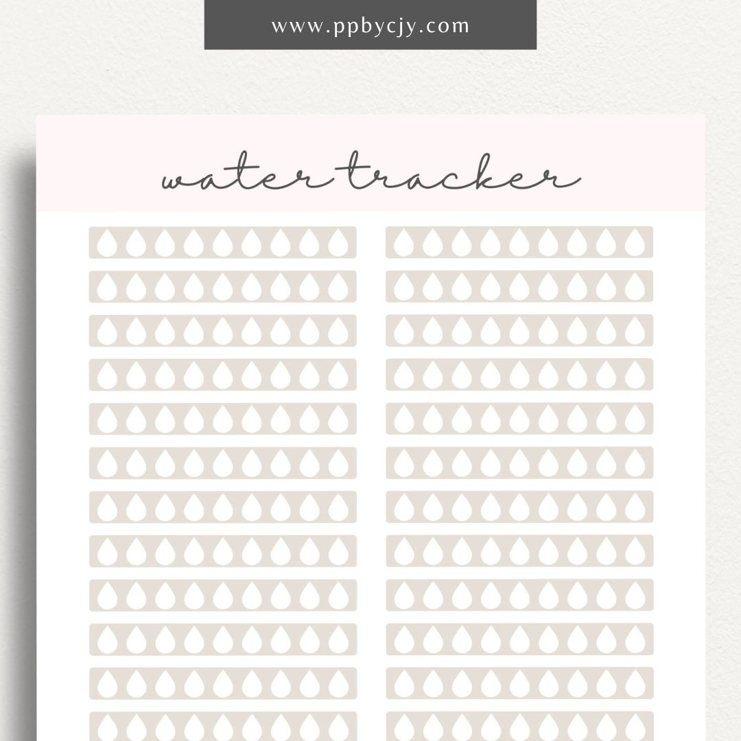 Water Hydration Tracker Printable Template – Digital download for monitoring and managing daily water intake to ensure proper hydration.