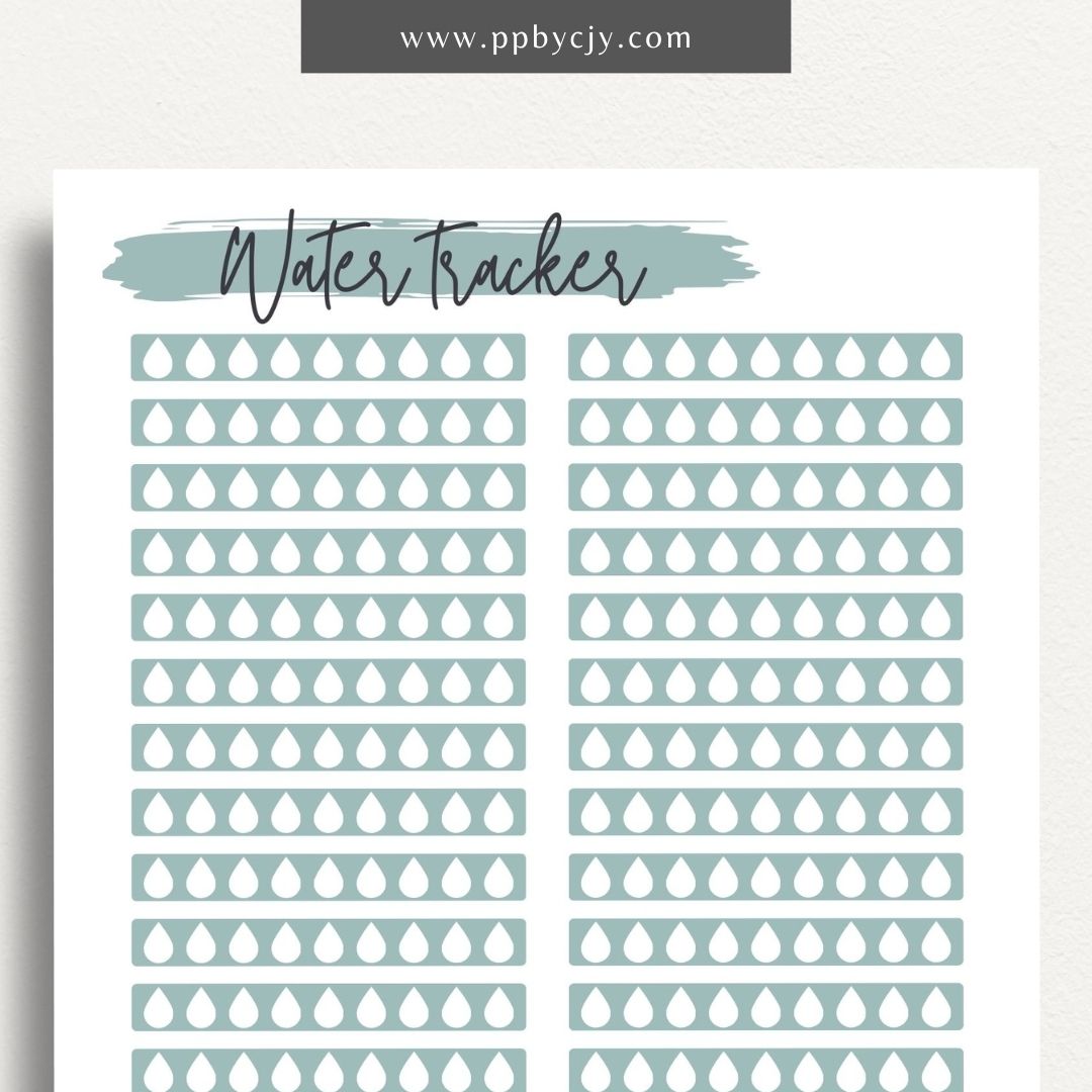 Water Hydration Tracker Printable Template – Digital download for monitoring and managing daily water intake to ensure proper hydration.