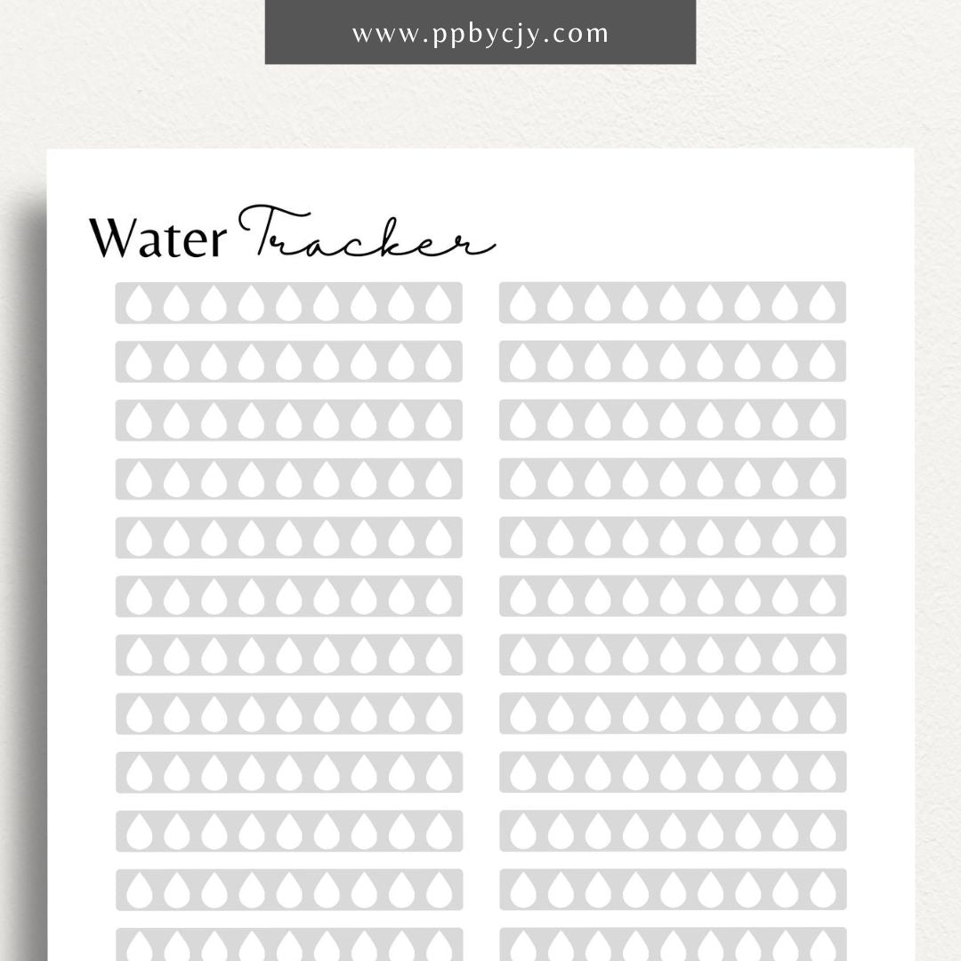 Water Hydration Tracker Printable Template – Digital download for monitoring and managing daily water intake to ensure proper hydration.
