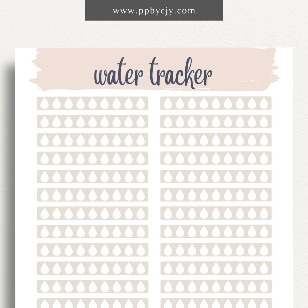 Water Hydration Tracker Printable Template – Digital download for monitoring and managing daily water intake to ensure proper hydration.