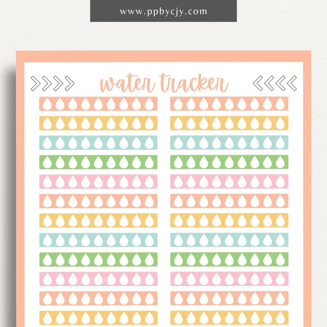 Water Hydration Tracker Printable Template – Digital download for monitoring and managing daily water intake to ensure proper hydration.