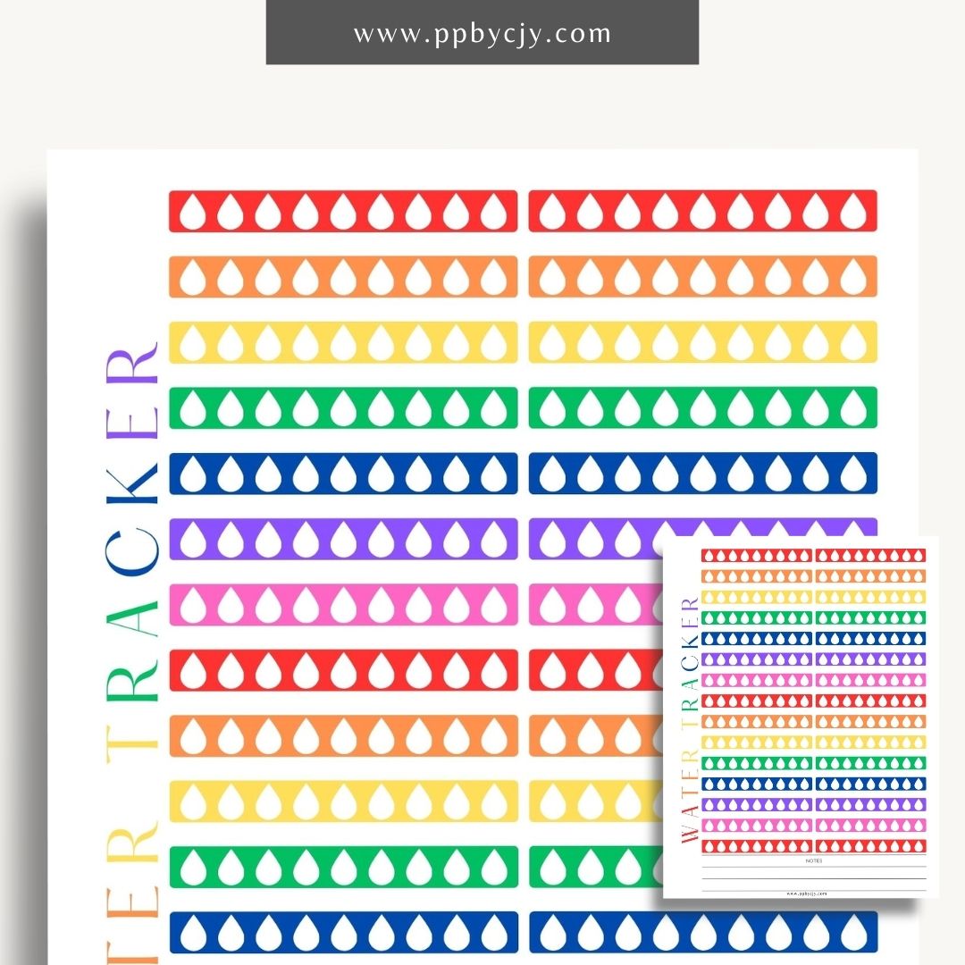 Water Hydration Tracker Printable Template – Digital download for monitoring and managing daily water intake to ensure proper hydration.