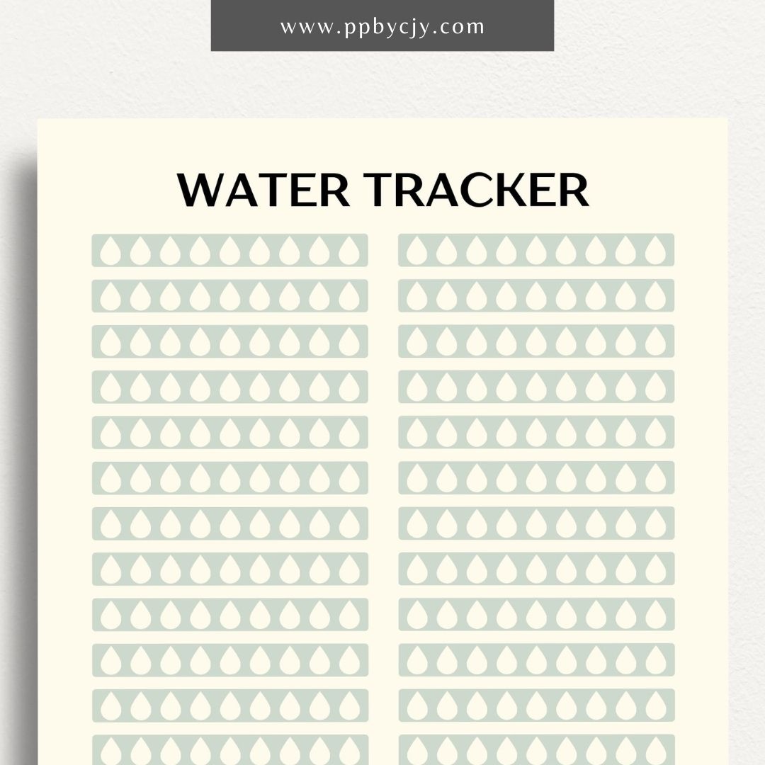 Water Hydration Tracker Printable Template – Digital download for monitoring and managing daily water intake to ensure proper hydration.