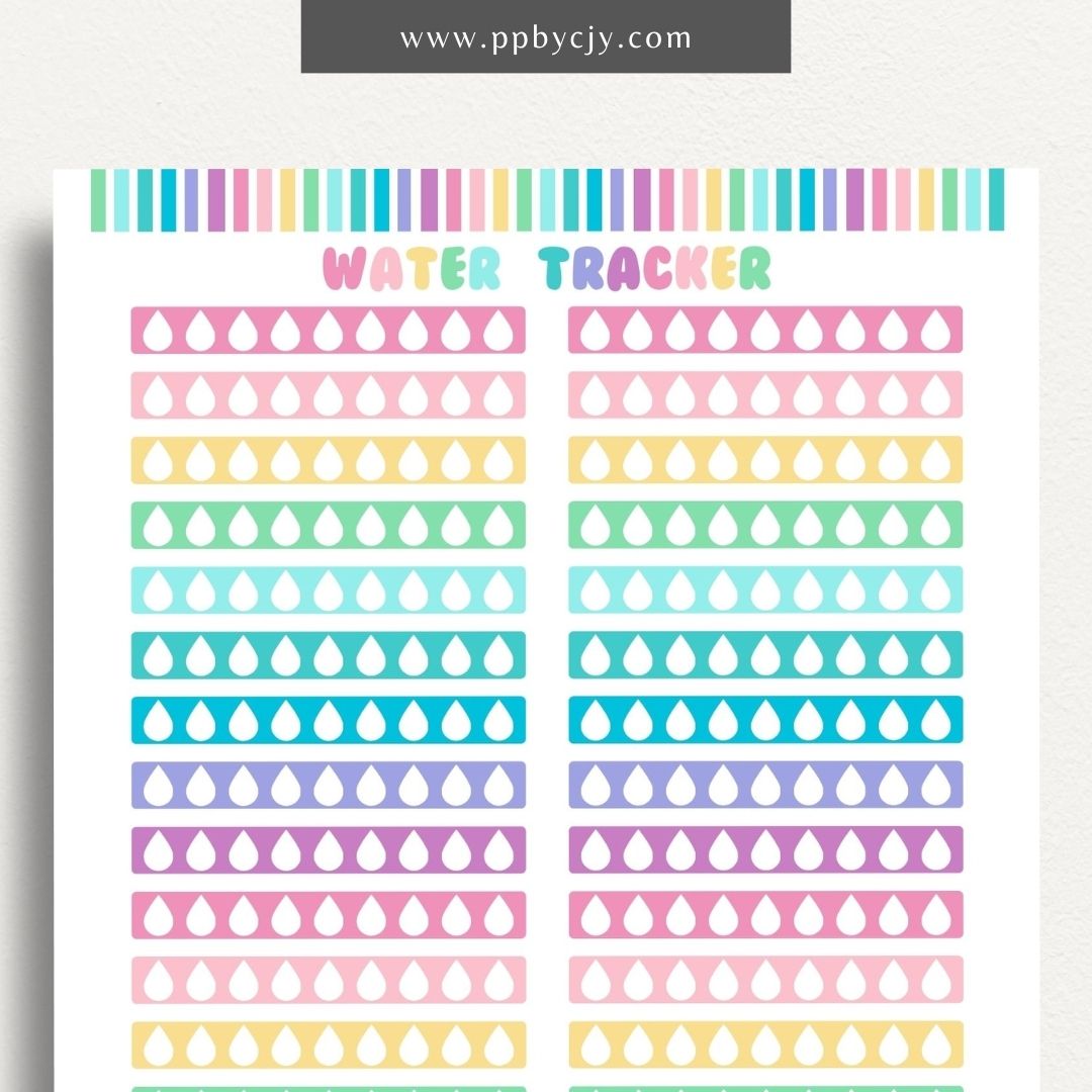 Water Hydration Tracker Printable Template – Digital download for monitoring and managing daily water intake to ensure proper hydration.