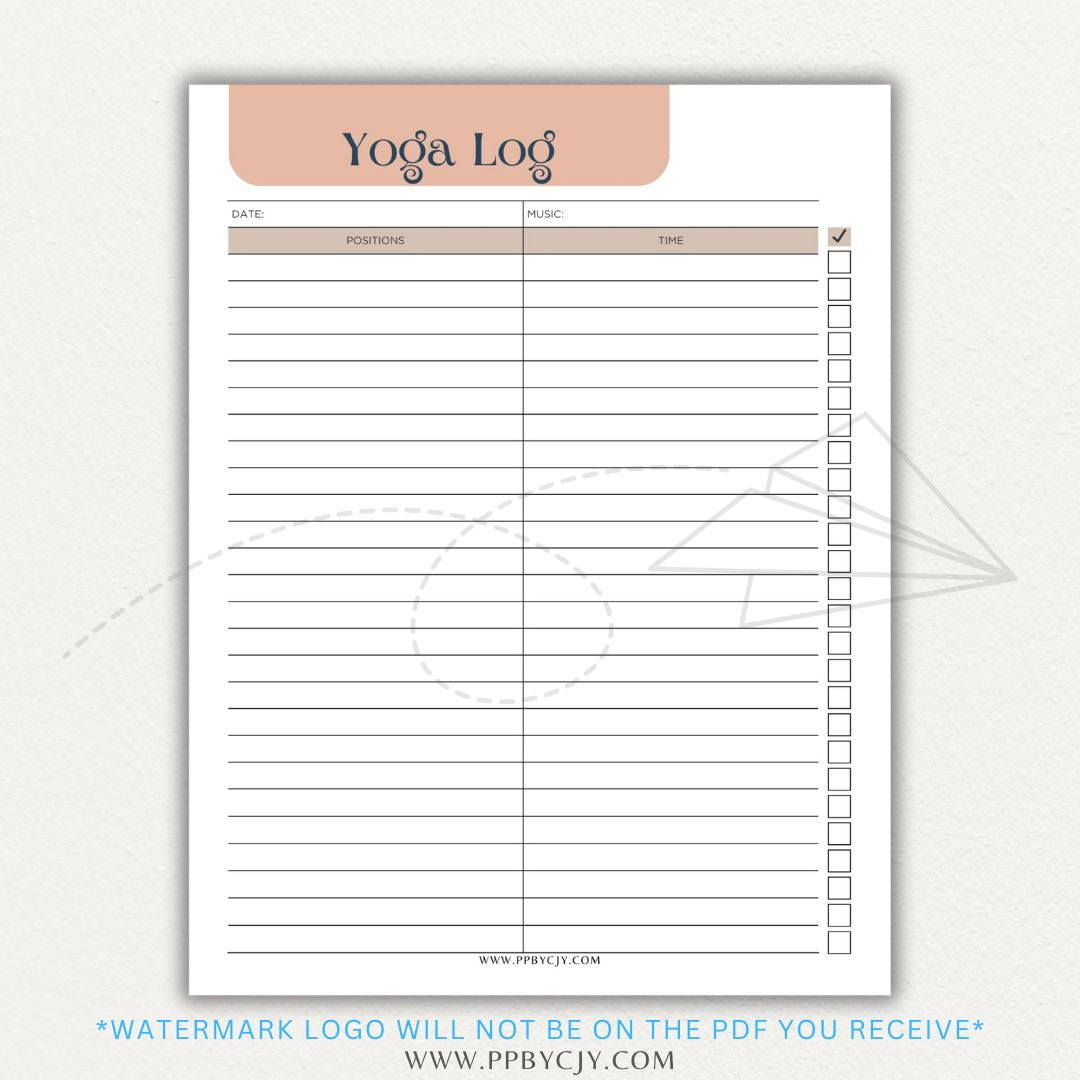 Yoga Log Printable PDF Template