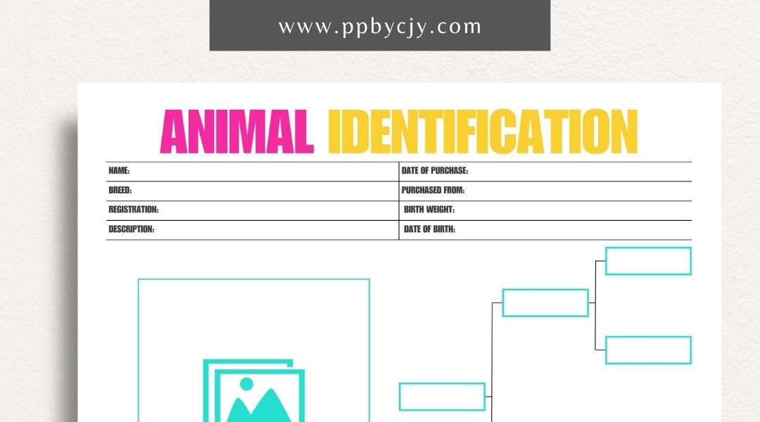 Animal Identification Chart Printable Template – Digital Download for Tracking and Documenting Animal Information