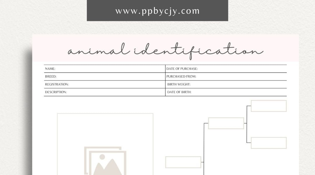 Animal Identification Chart Printable Template – Digital Download for Tracking and Documenting Animal Information