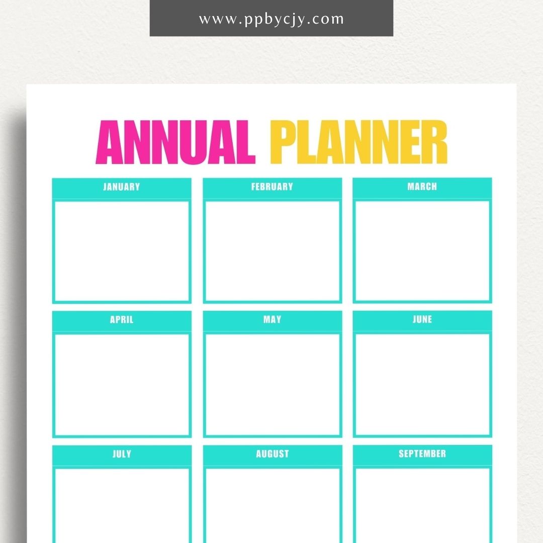 Annual Planner Printable Template – Digital Download for Organizing and Planning Your Year